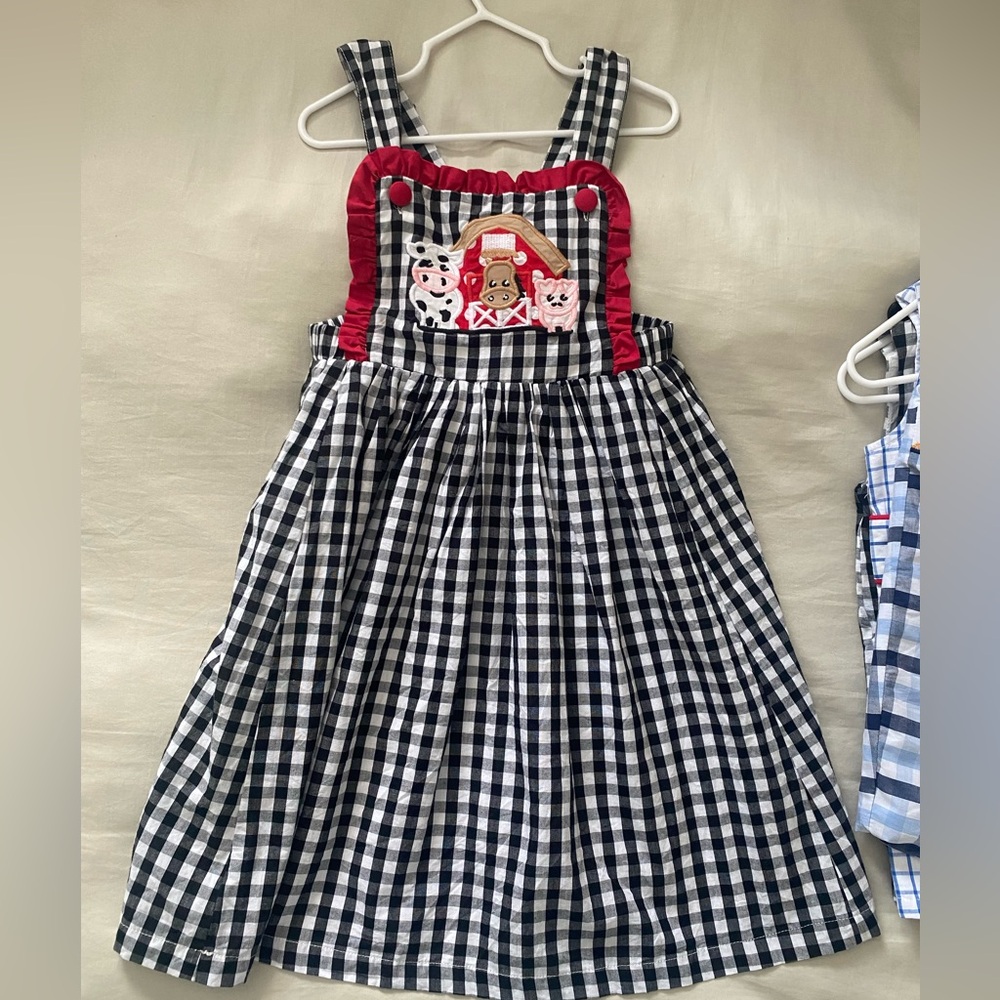 Precious black & white gingham Farm Animal dress